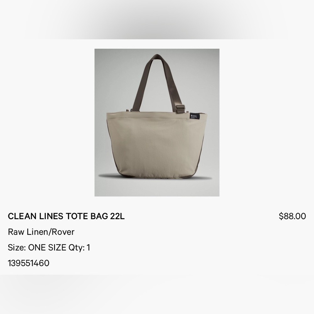 Lululemon clean lines tote bag in raw linen nylon
